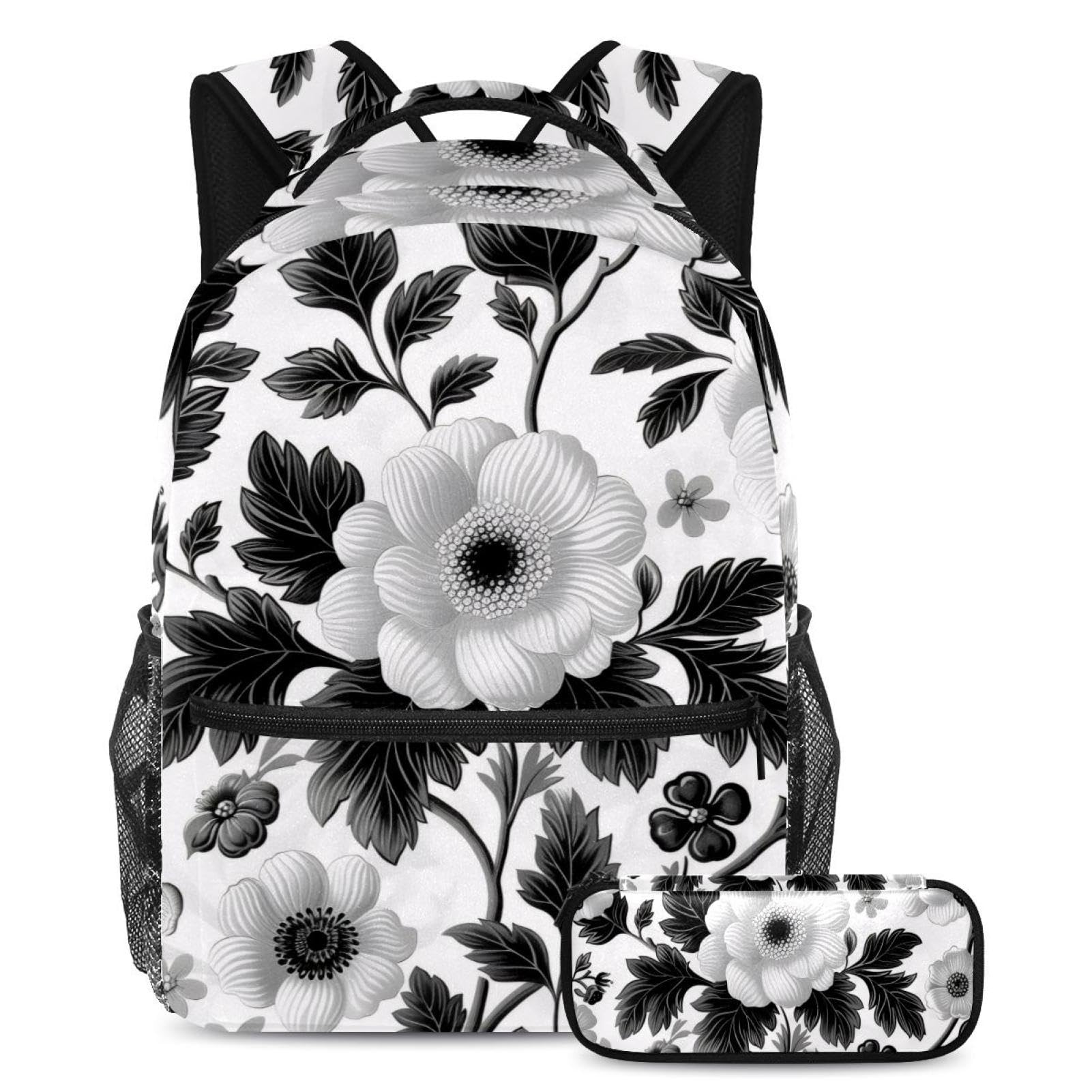 Sac de cours pour adolescents à fleurs | Ensemble 2 pièces collège et lycée