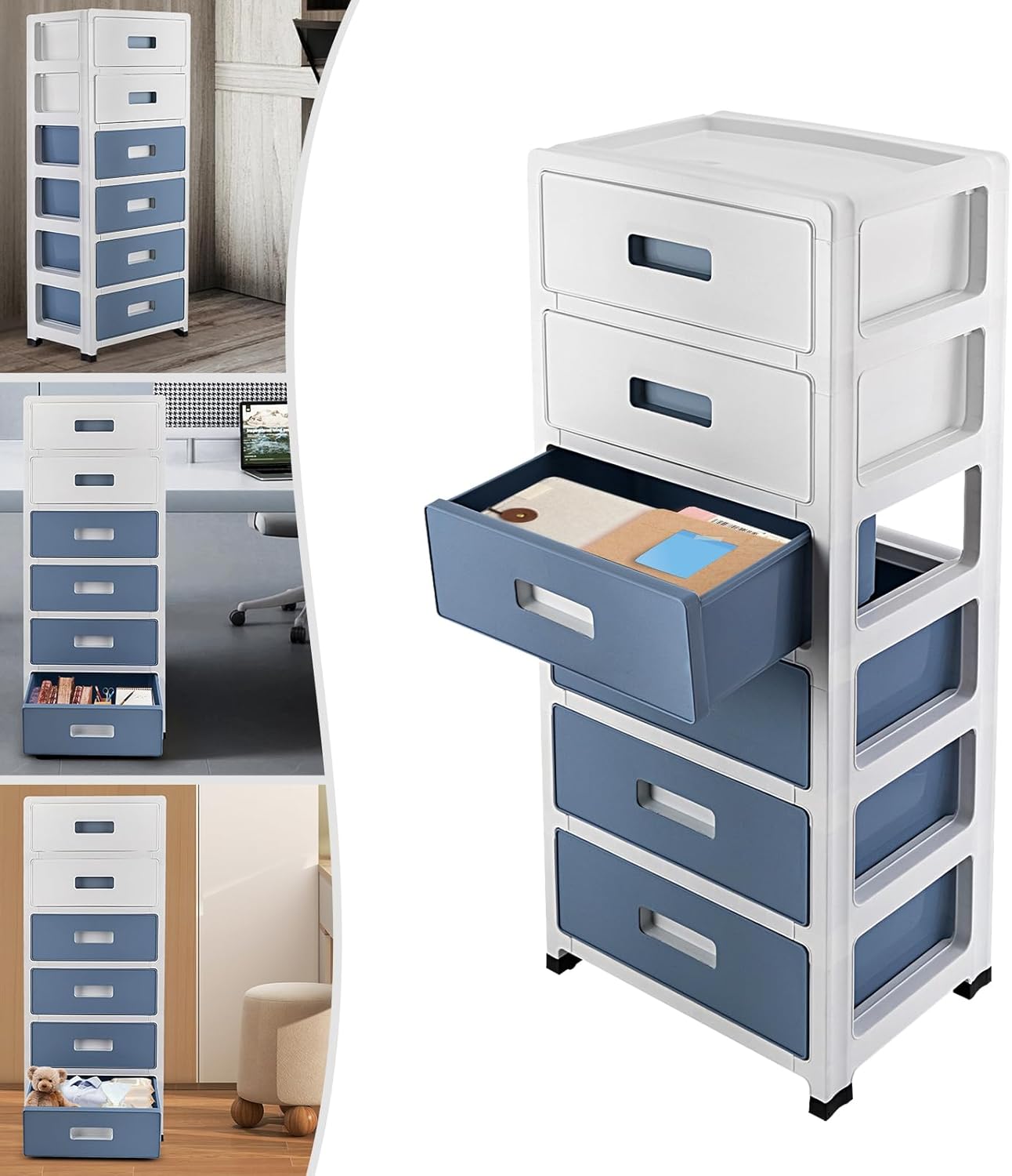 6-Tier Plastic Storage Cabinet, Heavy-Duty Drawer Organizer for Office Files, Underwear Supplies Multifunctional Tower Unit with Detachable Drawers Push-Pull Handles for Bedroom, Dorm, Living Room