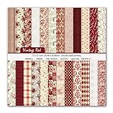 Kauzon Vintage Scrapbook Paper 12'' x 12'' Double Sided Printing Red Floral Patterned Paper for DIY Card Making Valentine Scrapbooking Photo Album