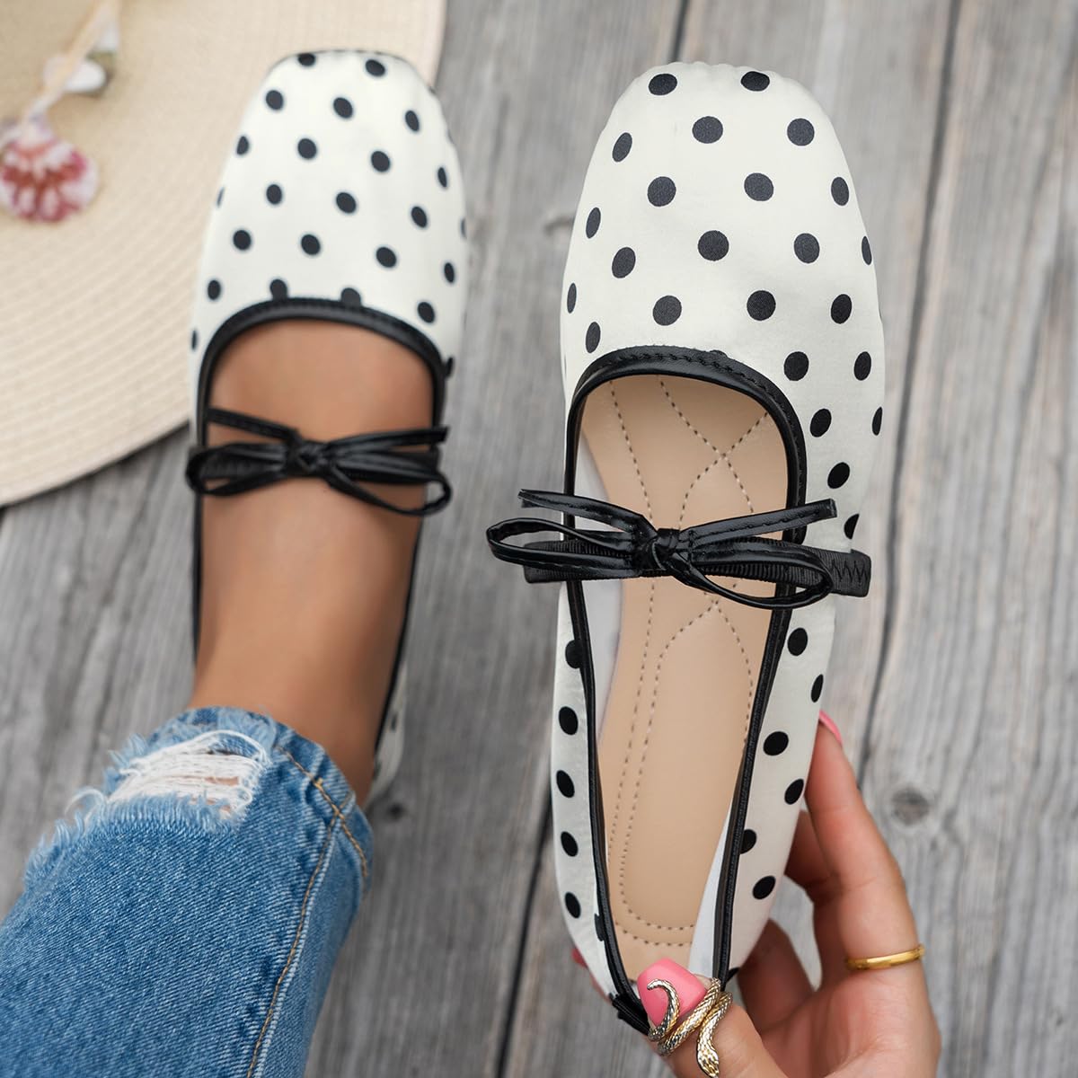 Zapatos planos de ballet con lazo para mujer