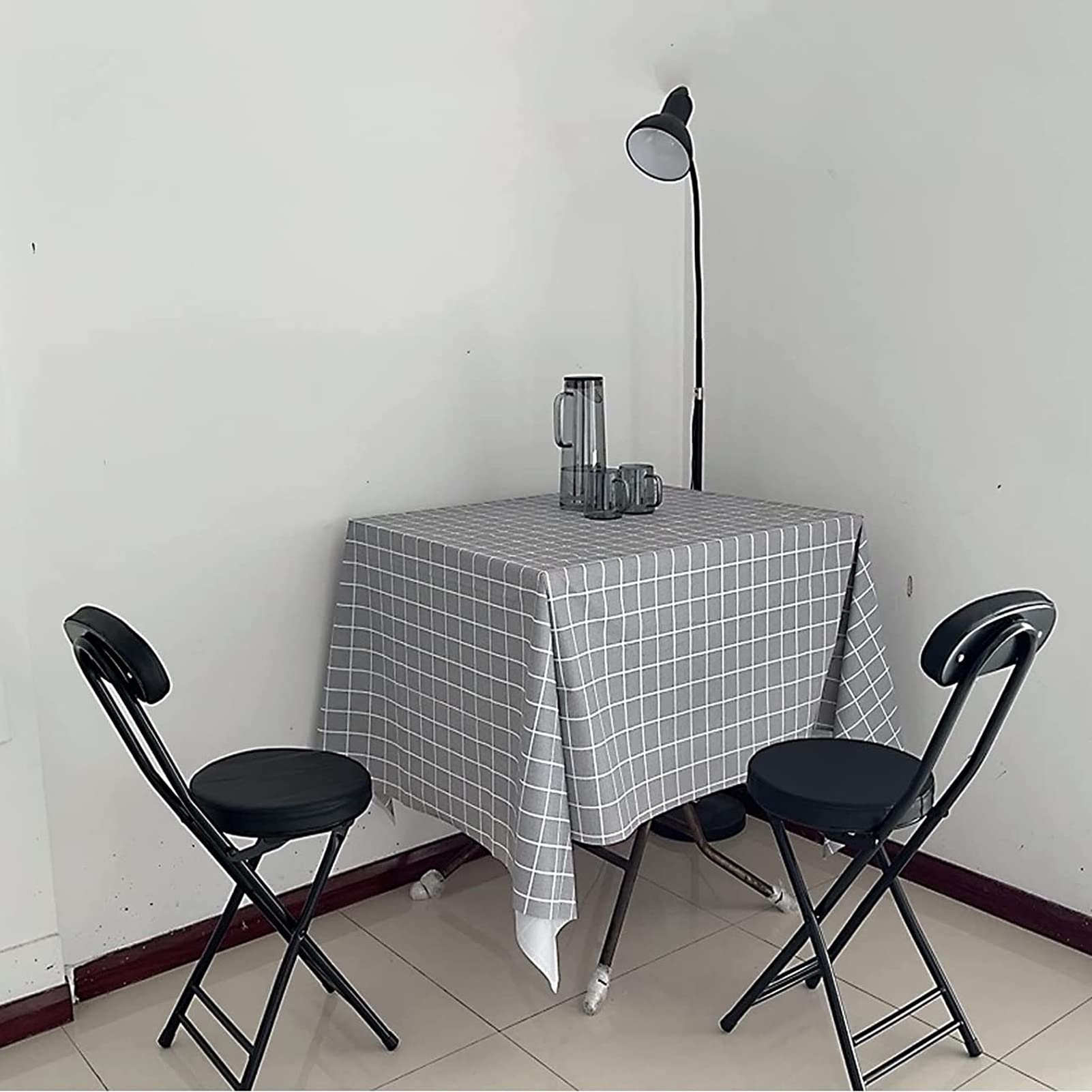 Tabouret Pliant en PU avec Dossier, Tabouret Rond Pliable et Rembourré, Chaise de Cuisine Portable et Pliable pour Le Bureau, La Table à Langer (Color : Black)