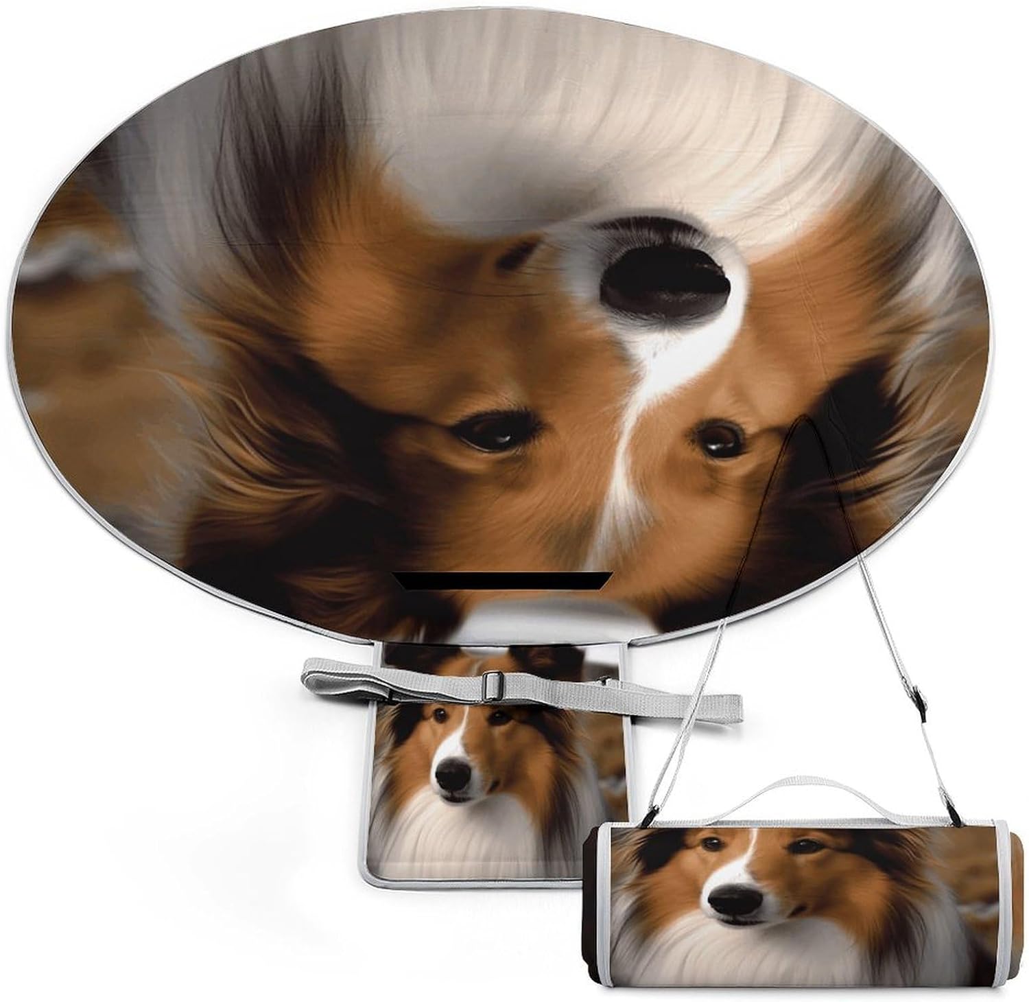 Shetland Sheepdog Picnic Blanket Foldable Outdoor Round Blankets Lightweight Beach Mats Portable Waterproof Park Sand Free Mat for Camping Hiking Sports Activities