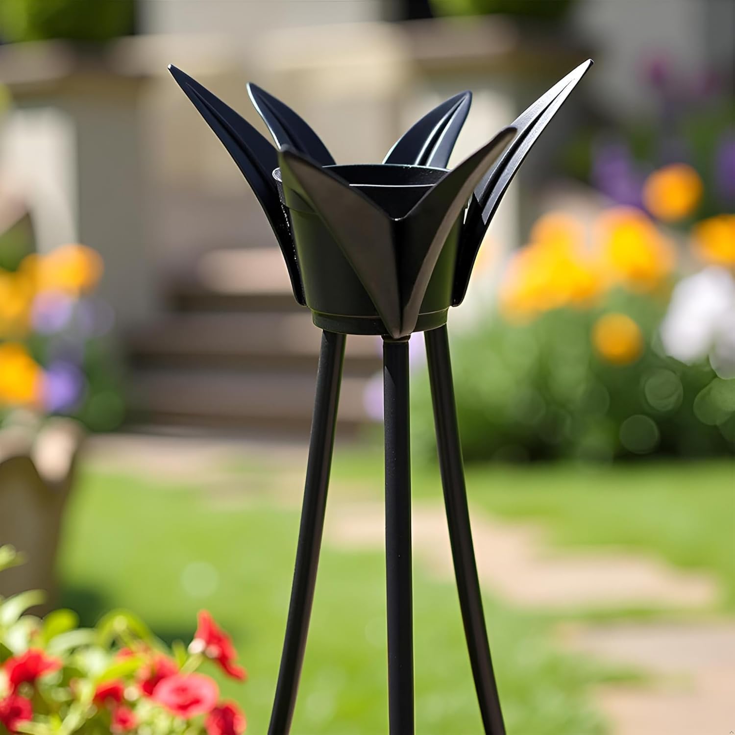 34" Wrought Iron Spiked Gazing Globe Stand – Black Powdercoat, Fits 6", 10", & 12" Globes, Garden Décor
