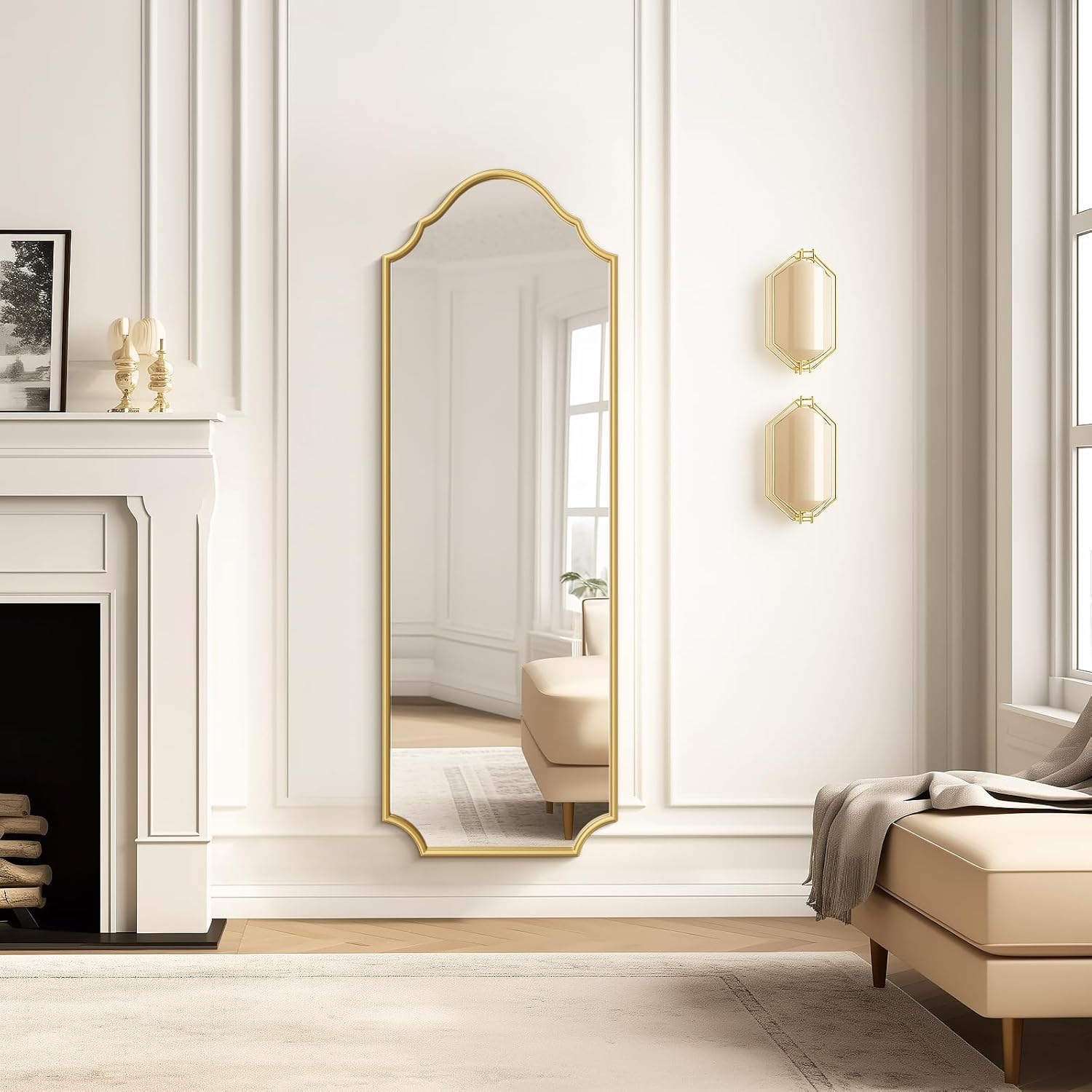 WallBeyond Arched Full Length Mirror Wall Mounted, 65"x22" Gold Metal Frame Full Body Mirror for Bedroom, Living Room, Hanging or Leaning Against Wall Full Size - Image 3