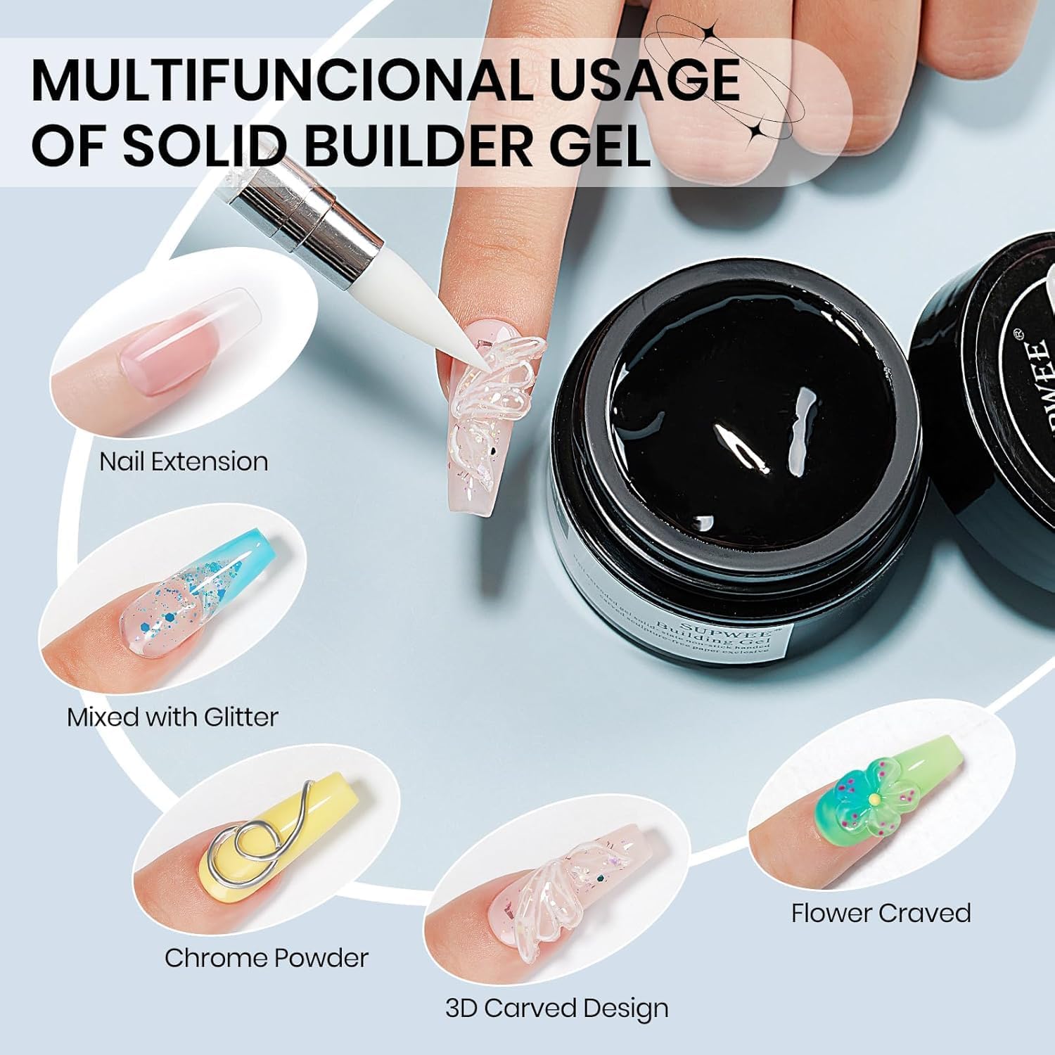 Solid Builder Gel for Nails - 5D Nail Art Gel Clear Non-Stick Hand for Carving Molding Patterns Decoration or Manicure DIY at Home. 1