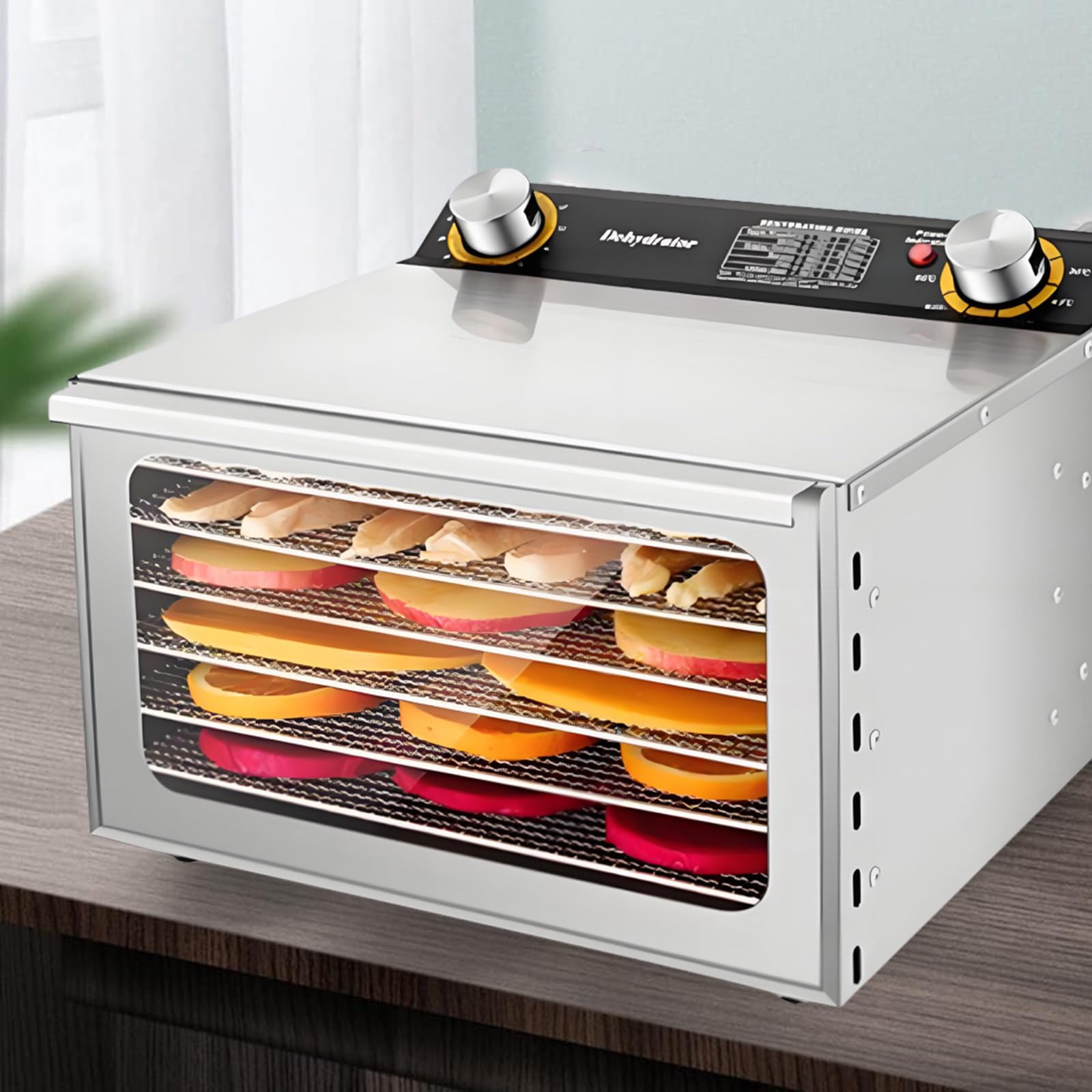Secador Eléctrico de Frutas 6/8/12/18 Bandejas para Snacks 6layer | Flujo de Aire 360° Reduce Zonas Húmedas o Quemadas, Ayudando a Mantener Textura y Sabor Natural
