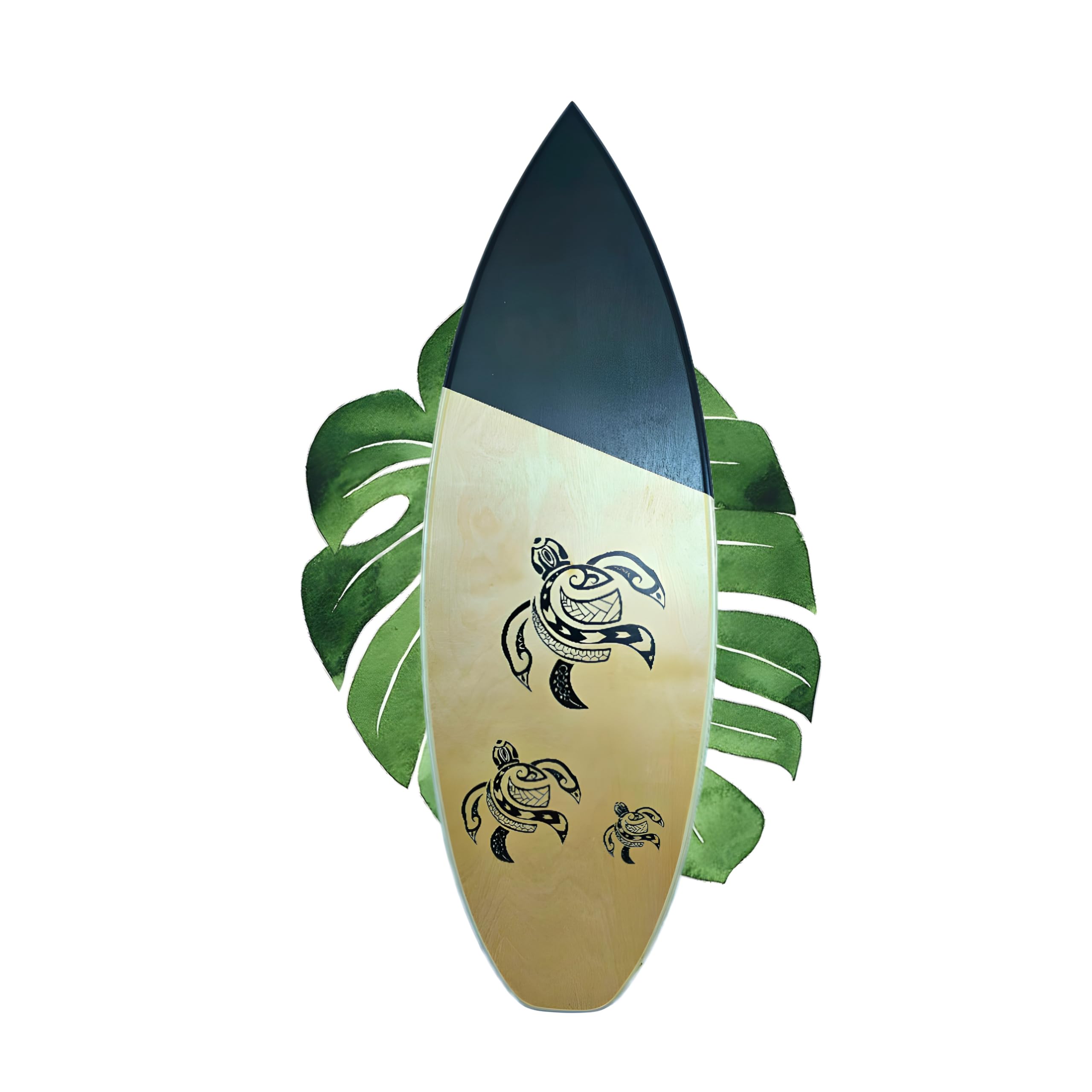 Isle Crafters Surfboard Wall Decor Polynesian Hawaiian Animal (Sea Turtle), Large, Woodgrain/Black