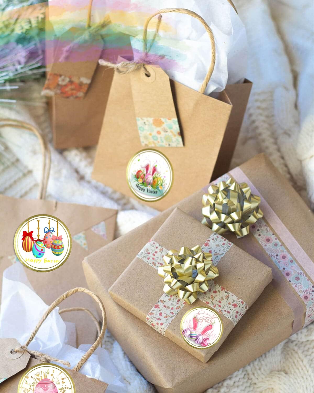 Easter Stickers for Kids Happy Easter Bunny Eggs Stickers Tags Self-Adhesive 1.5 Inch Easter Gift Stickers Labels for Easter Party Decorations, Easter Gift, Envelope, Card, Gift Boxes 200PCS