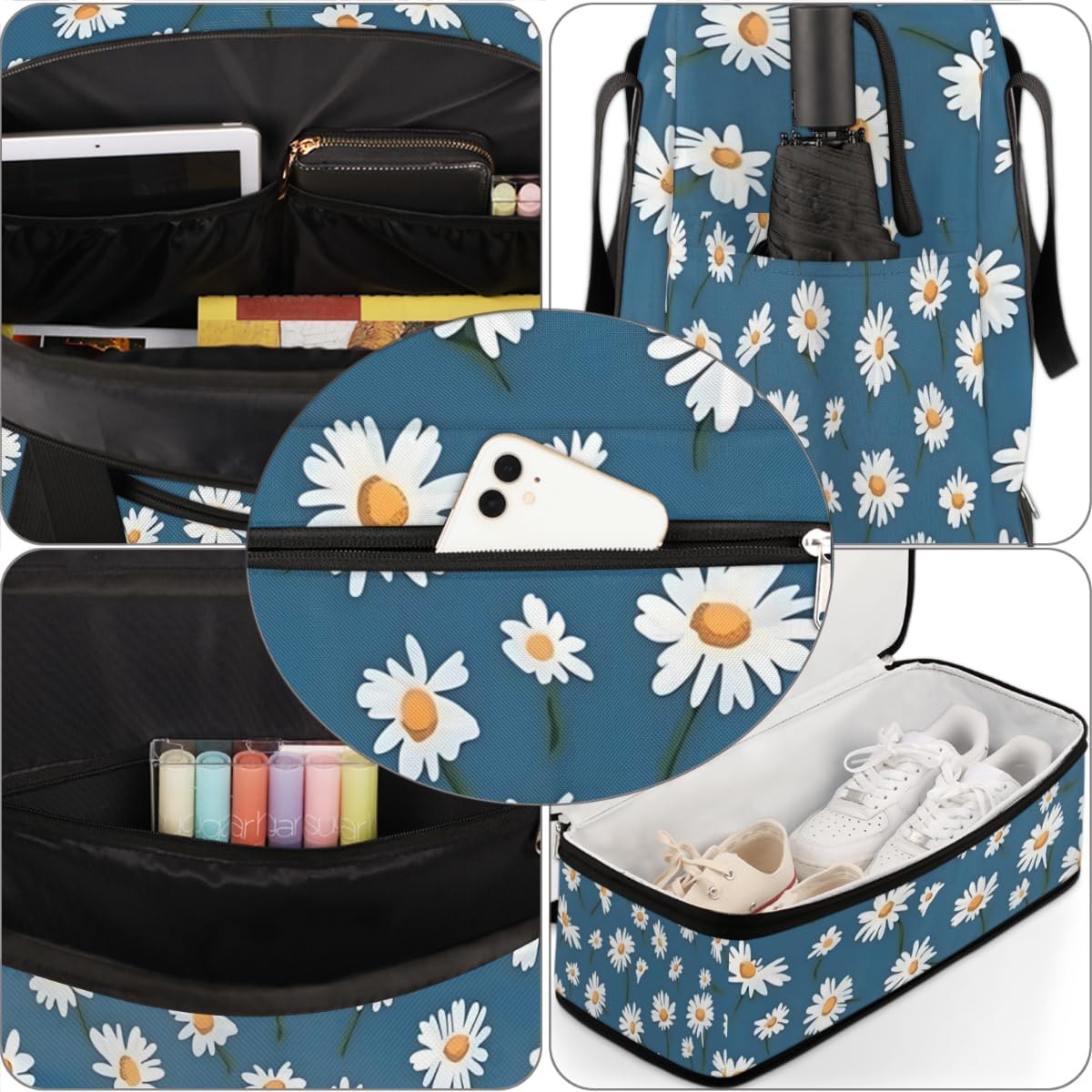 QsirBC Modern Floral Design Gym Bag for Women Duffle Tote with Shoes Compartment Men Weekender Duffel for Dance Travel Sports Swimming Overnight