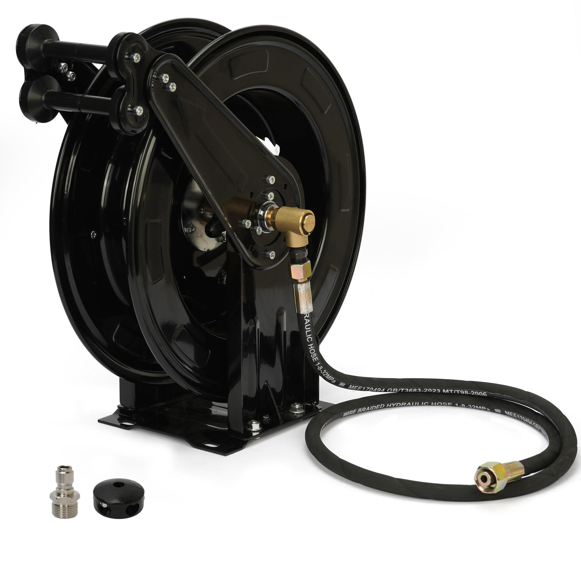 Retractable Pressure Washer Hose Reel,3/8" X 50 FT Heavy Duty Steel Power Washer Hose Reel,with Dual Arm 4000 PSI Wall/Floor Mounted,Pressure Cleaning Hose not Included