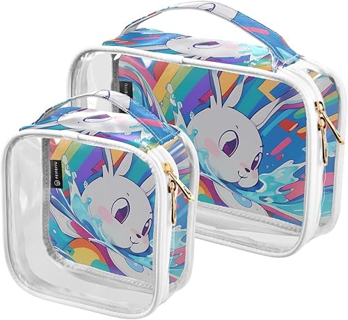 Kawaii Rabbit Rainbow Clear Toiletry Bag for Traveling,2 Pack Makeup Cosmetic Bag with Zipper,Travel Bag for Toiletries,Travel Essentials 21214376