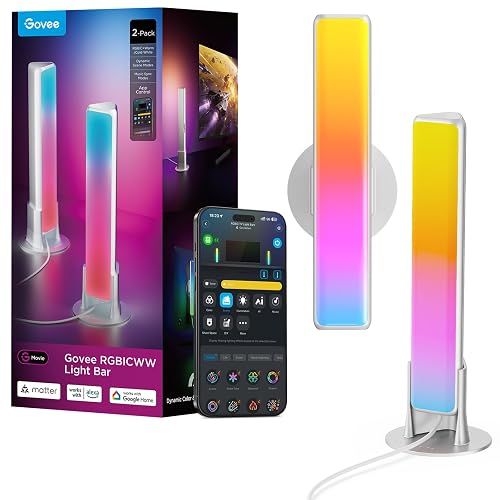 Govee Smart Light Bar, RGBICWW TV Lights for Living Room, Gaming, Silver | Compatible with SmartThings, Matter, Alexa, LED Light Bar with Scene and Music Modes for Living Room, Gaming, PC, App Control - Silver