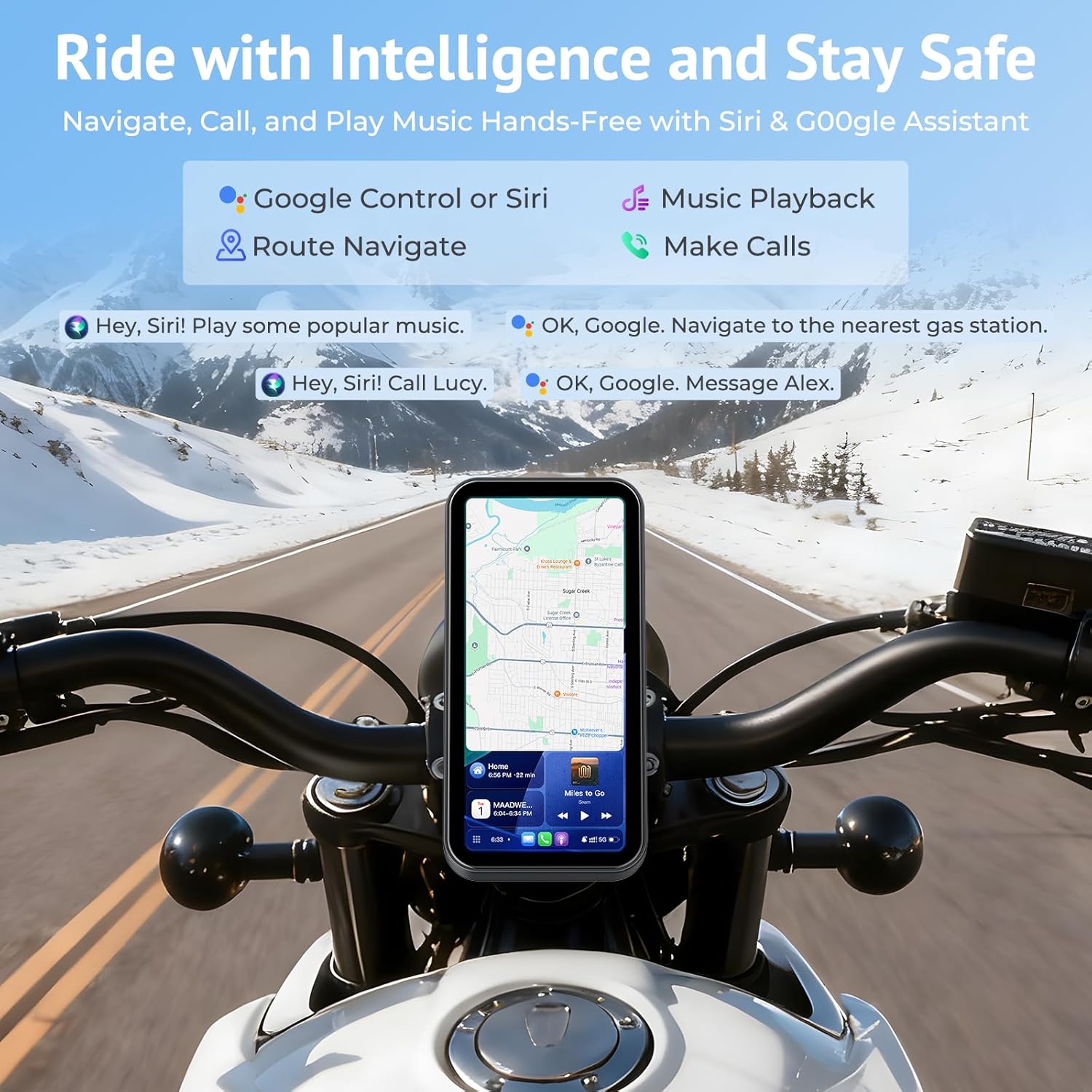 6.25" Wireless Motorcycle CarPlay Screen with Android Auto,Built-in TPMS,IP67 Waterproof Motorcycle GPS Display,OTA Update,Bluetooth Audio,Voice Control,Portrait/Landscape Switch for Riding