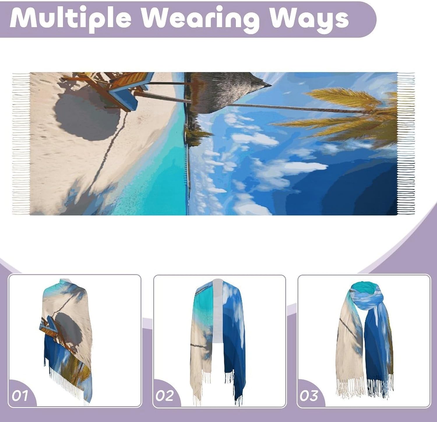 Tropical Beach Scarf for Women Men Soft Warm Fashion Blanket Scarves Classic Cashmere Feel Scarf Long Shawl Large Scarves Cold Weather Thick Blanket Scarfs