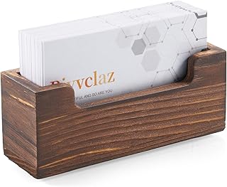 Bivvclaz Business Card Holder Desk, Burnt Wood Business Card Organizer Desktop Business Card Display Stand for Office Tabletop Exhibition, Small Business Essentials