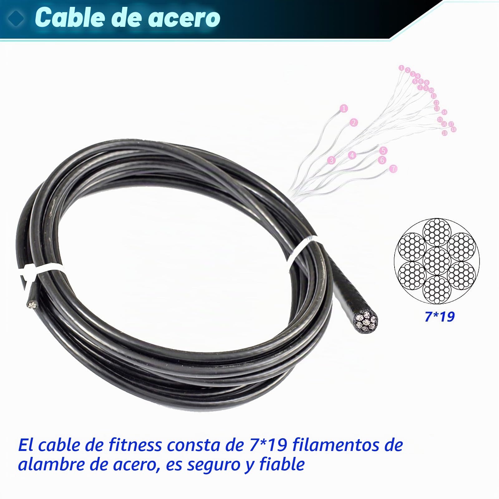 Cable de Acero para Fitness 15m 20m 25m, Cuerda de Alambre, 6mm Cuerda Gimnasio Alambre para Sistema de Polea, Cables Máquina Accesorios Gym en Casa