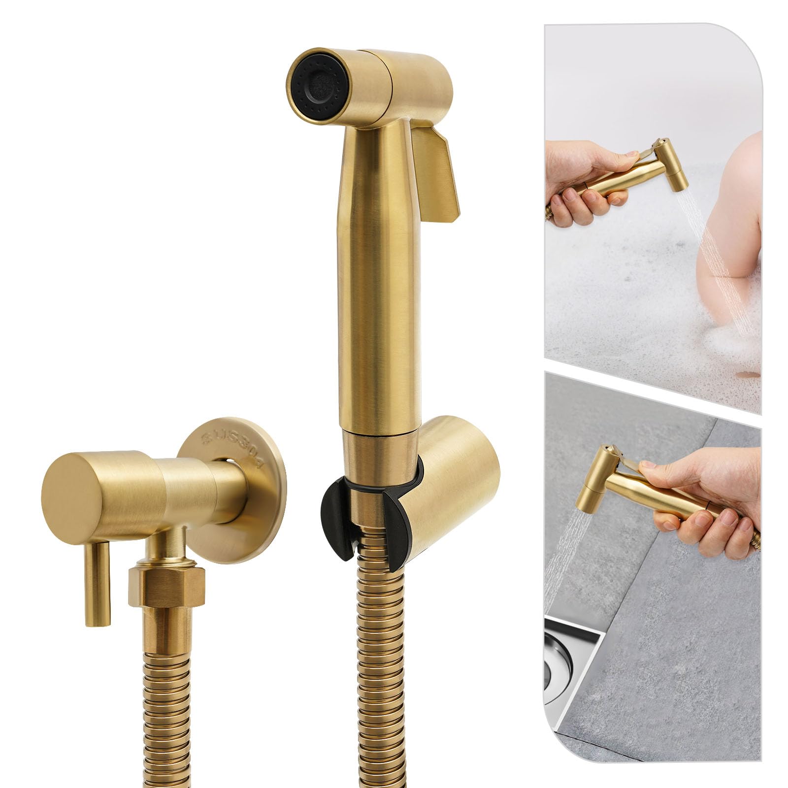 Douchette de bidet dorée en acier inoxydable 304 avec tuyau de 1,5 m en