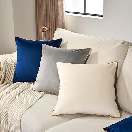 Miniatura 3 de Aeckself Paquete de 2 fundas de almohada de terciopelo blanco crema de 24 x 24 pulgadas, fundas de almohada decorativas de lujo modernas y grandes