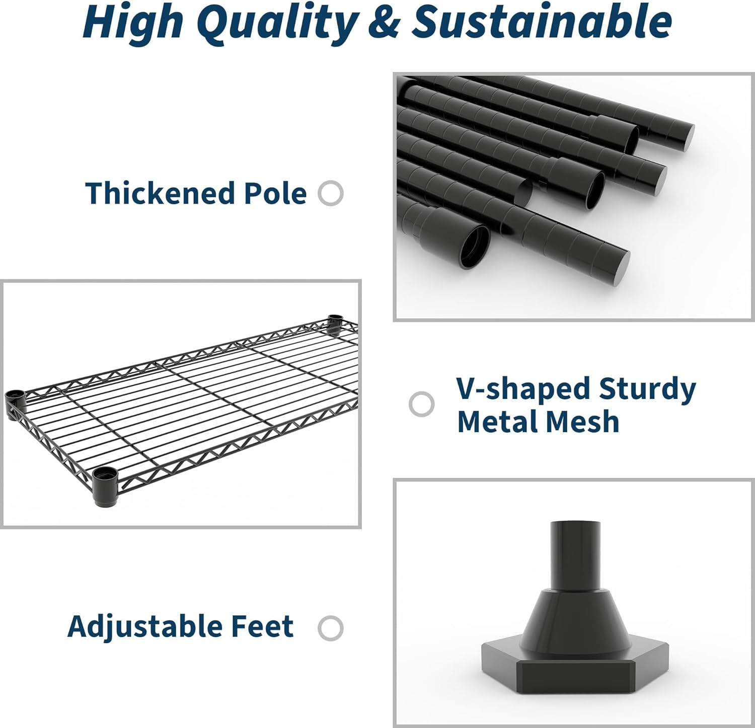 5-Tier Metal Storage Shelves, 60" Wide Wire Shelving Unit, 1325LBS Load Heavy Duty Adjustable Corner Standing Shelf Rack, H/L-Shaped, for Garage. Kitchen, Pantry, Basement,13.8" D x 70.5" H