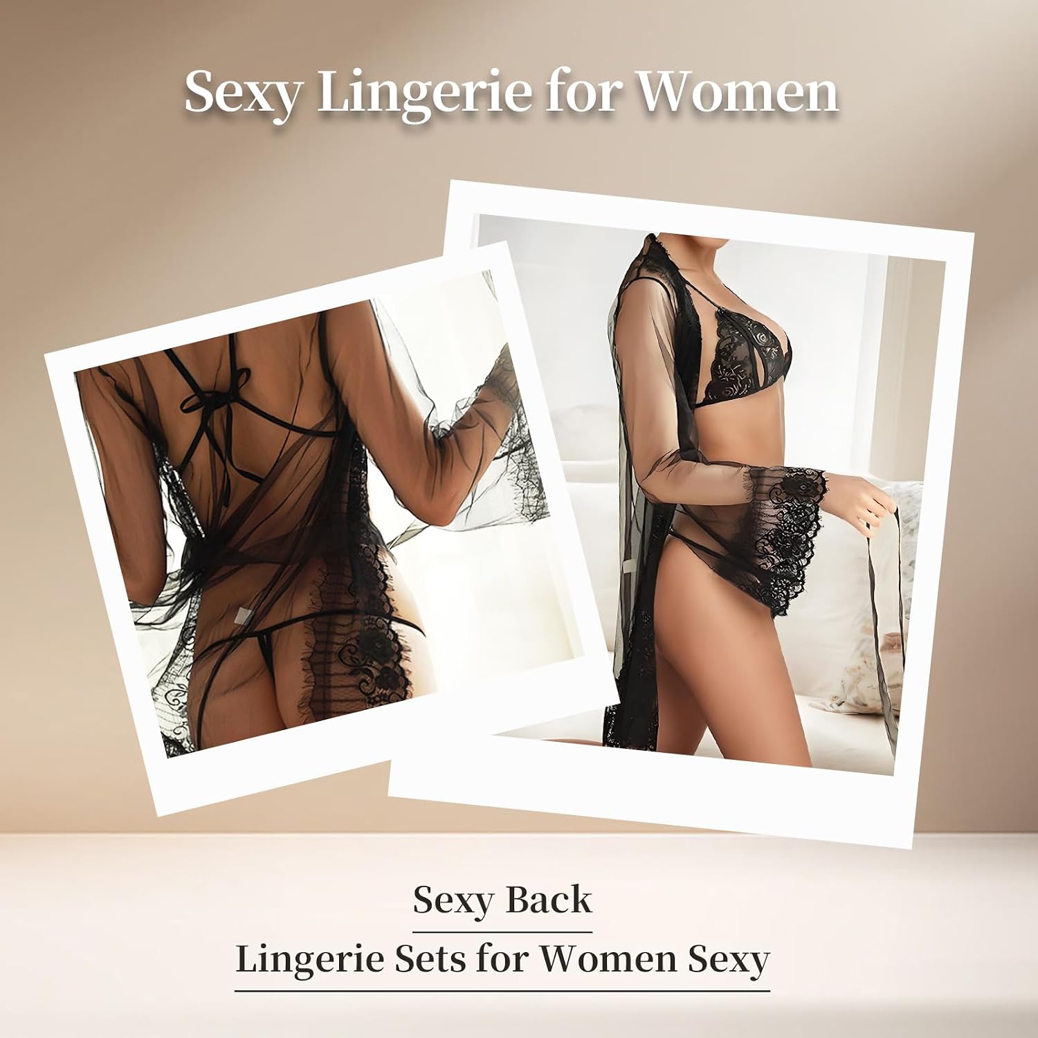 Lingerie Sets for Women Sexy, 4 piece Bra and Panty Set Black