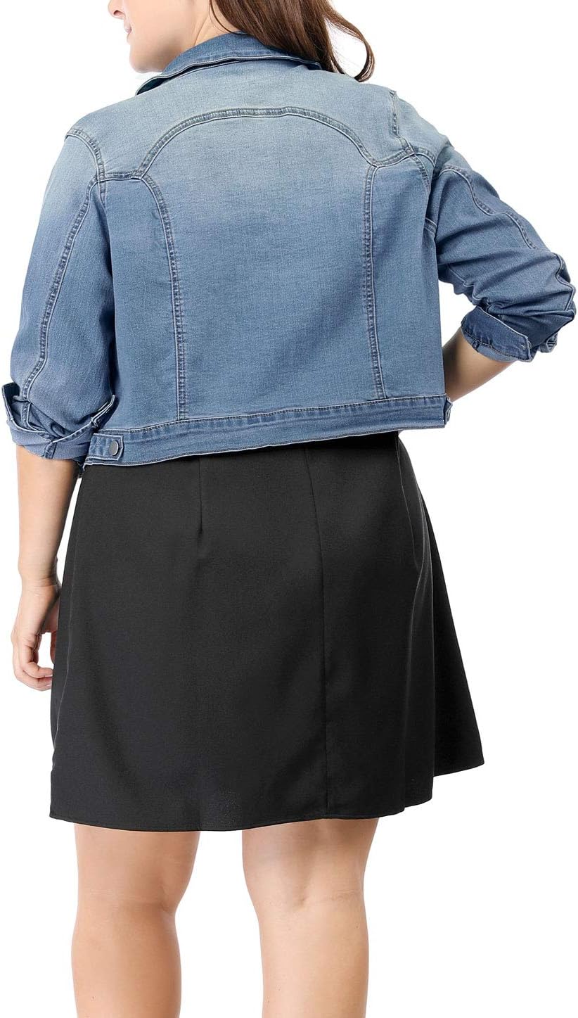 uxcell Women's Plus Size Button Closed Cropped Denim Jackets Stitching 2026 - Image 6