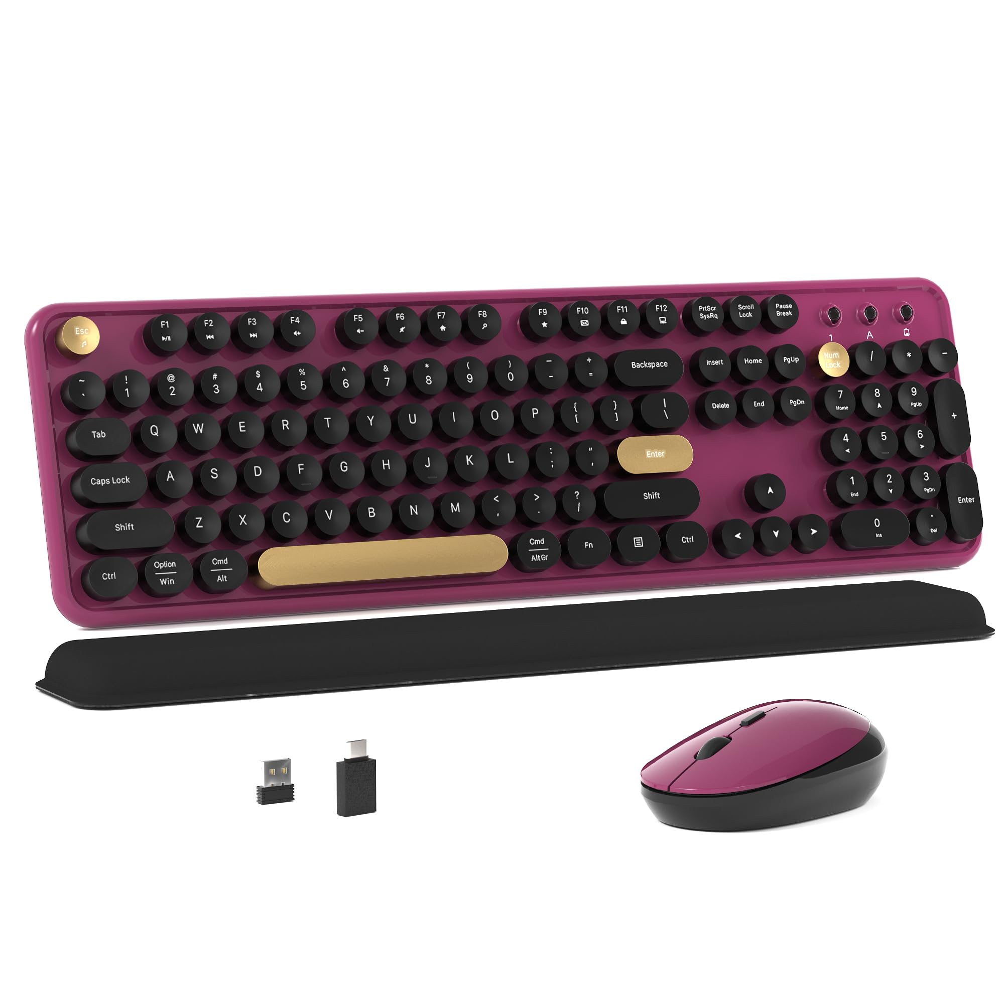 MPTOG Colorful Wireless Computer Keyboard and Mouse Combo with Round Typewriter Keycaps, Retro Design, Power Switch, Ergonomic Design, 2.4GHz Wireless
