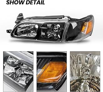 YLT AUTO 4PCS Black Clear Headlights and Corner Lamp Compatible with 1993-1997 Toyota Corolla,Corner Signal for 93-97 Toyota Corolla JDM Style
