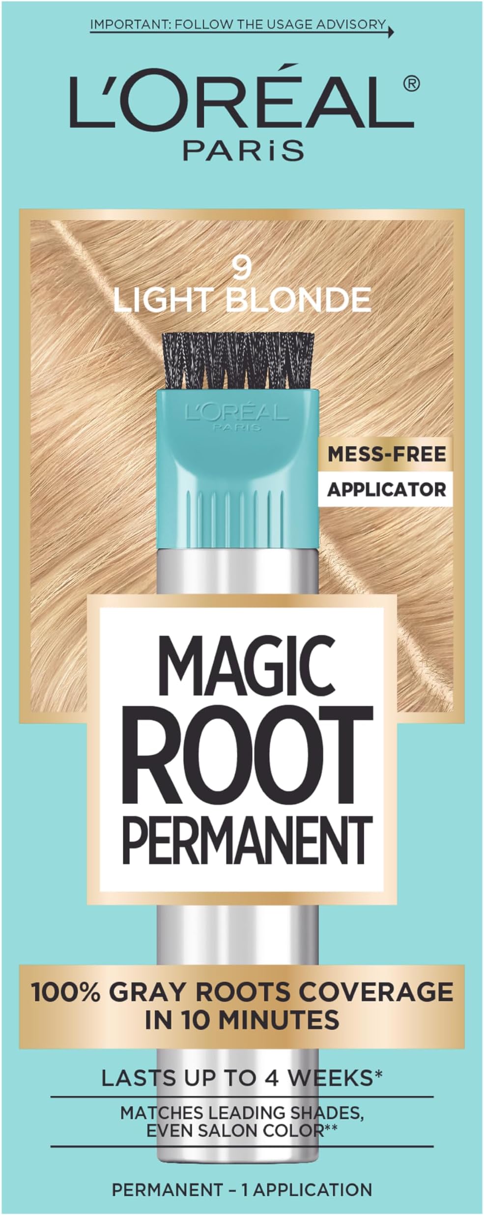 L’Oréal Paris Magic Root Permanent Hair Color, 10 Minute Root Coloring Kit with 100% Gray Hair Coverage, 9 Light Blonde, 1 Count
