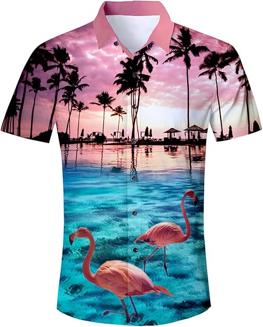 IDGREATIM Męska koszula hawajska z nadrukiem 3D z krótkim rękawem Aloha koszula na co dzień zapinana na guziki graficzne koszule