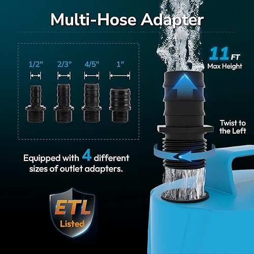 Miniatura 4 de Bomba de agua sumergible de 800 GPH - Bomba de sumidero de 100 W con elevación de 11 pies de altura para estanques al aire libre, hidroponía,