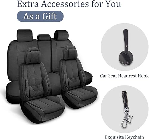 Miniatura 6 de NS Yolo - Juego completo de fundas de asiento de automóvil, accesorios universales de cuero para asiento de automóvil, incluye gancho para asiento