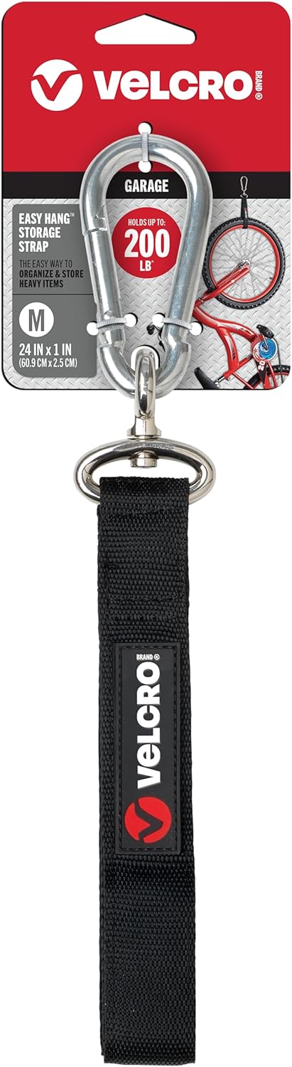 VELCRO Brand Easy Hang Strap | Heavy Duty Outdoor Storage Extension Cords, Cables, Tools, Bikes | Organization for Garden, Shed, RV, Large - up to 300 lbs, Black