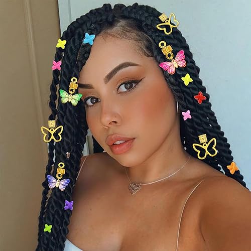 Miniatura 7 de 20 piezas de joyería para el cabello para trenzas, colgante de mariposa dorada, accesorios Dreaklock, tubo Loc, accesorios de trenza de cuentas