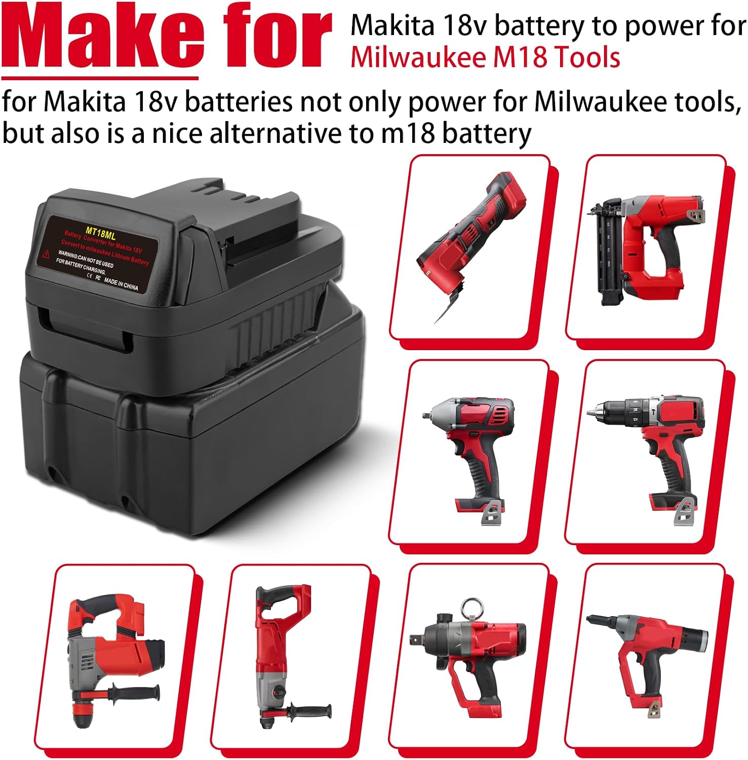 for Makita 18V Battery to for Milwaukee M18 Cordless Tools, Compatible with Makita Battery to for Milwaukee Tools
