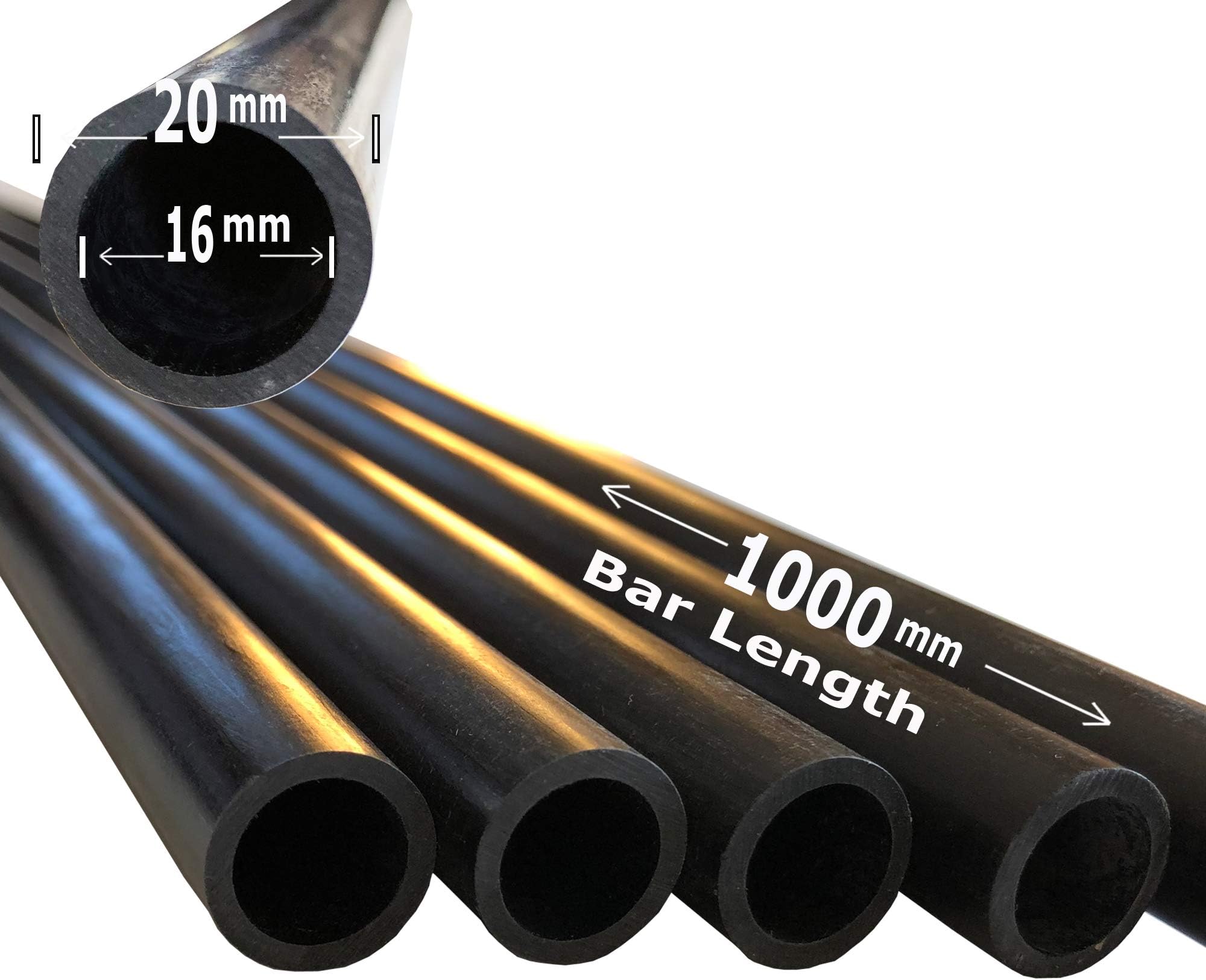 (2) Pieces - 20mm x 16mm x 1000mm Carbon Fiber Tube - Pultruded Round Tube. Super High Strength for RC Hobbies, Drones, Special Projects
