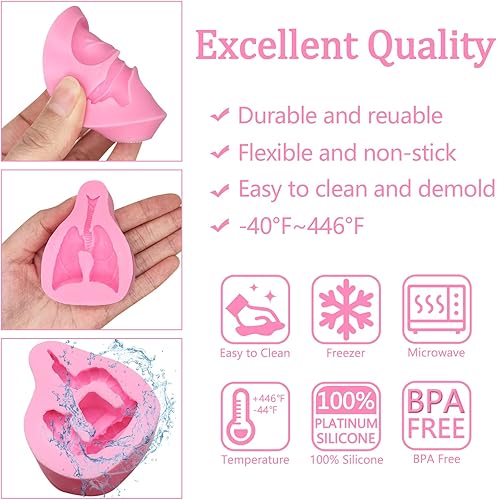 Miniatura 7 de 8 moldes de silicona para fondant de órganos, pulmón humano, corazón, cerebro, para decoración de pasteles de riñón gastrointestinal de Halloween,