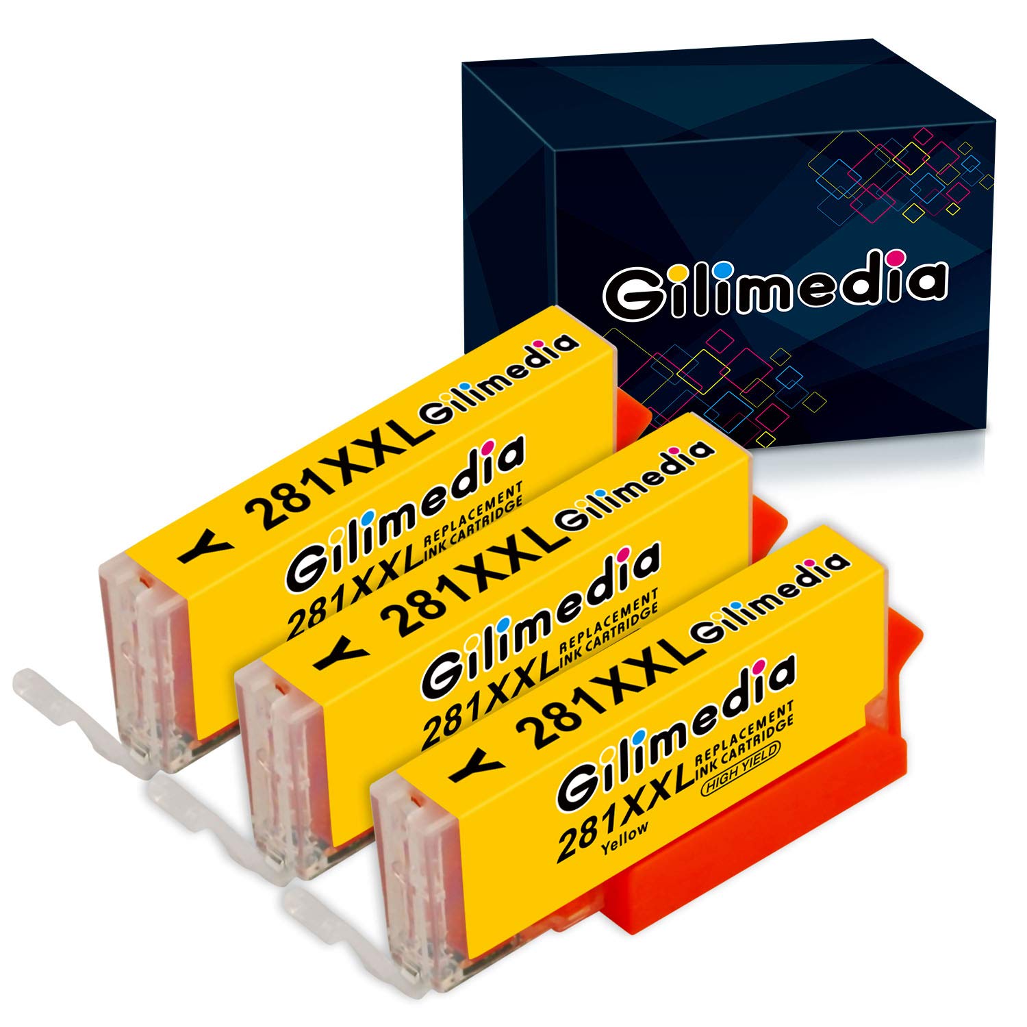 Compatible 281XXL Yellow Ink Cartridges Replacement for Canon 280 281 Ink Cartridges Yellow for TR8620 TR8620a TR8520 TS9120 TS8220 TR7520 TS6320 TS6120 TS6220 TS8120 TS8320 Printer (3-Pack)