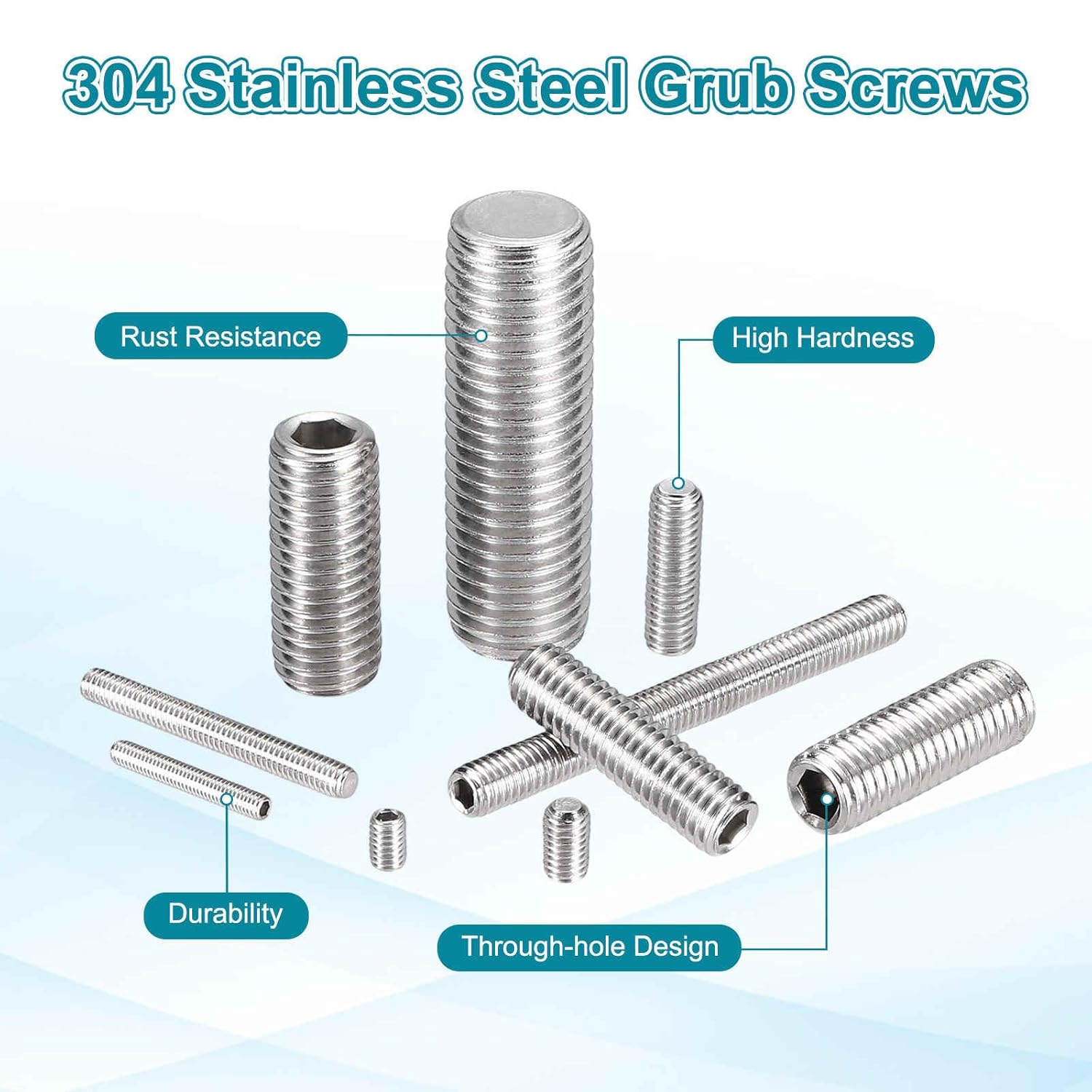 MECCANIXITY 2 Pcs M8-1.25 x 70mm Grub Screws, 304 Stainless Steel Cup Point Allen Head Screws Internal Hex Socket Drive for Bathroom Fixtures Repair Furniture DIY Project