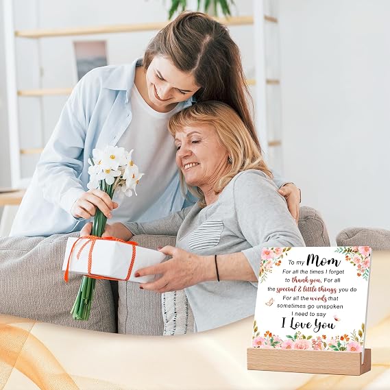 Mom Ceramic Plaque - Mother's Day Gifts for Mom from Daughter, Son - Valentine Christmas Birthday Gifts Ideas for Moms, Step Moms, Mama - Mother Appreciation Sign, Thank You Mum Plaque Home Decoration