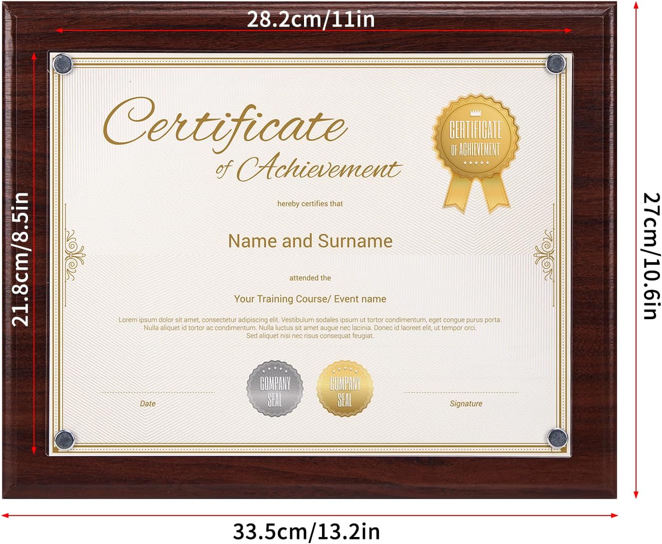 PETAFLOP Wooden 8.5x11 Picture Frame, Brown Certificate Award Document Plaque Wall Mounted Display, Single