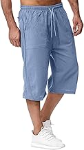 2025 Short Lin et Bermuda Homme 3/4 Long D'Été Pantacourt Coton, pour La Plage, Le Yoga, Le Jogging, Pantalon Taille Elastique Décontracté