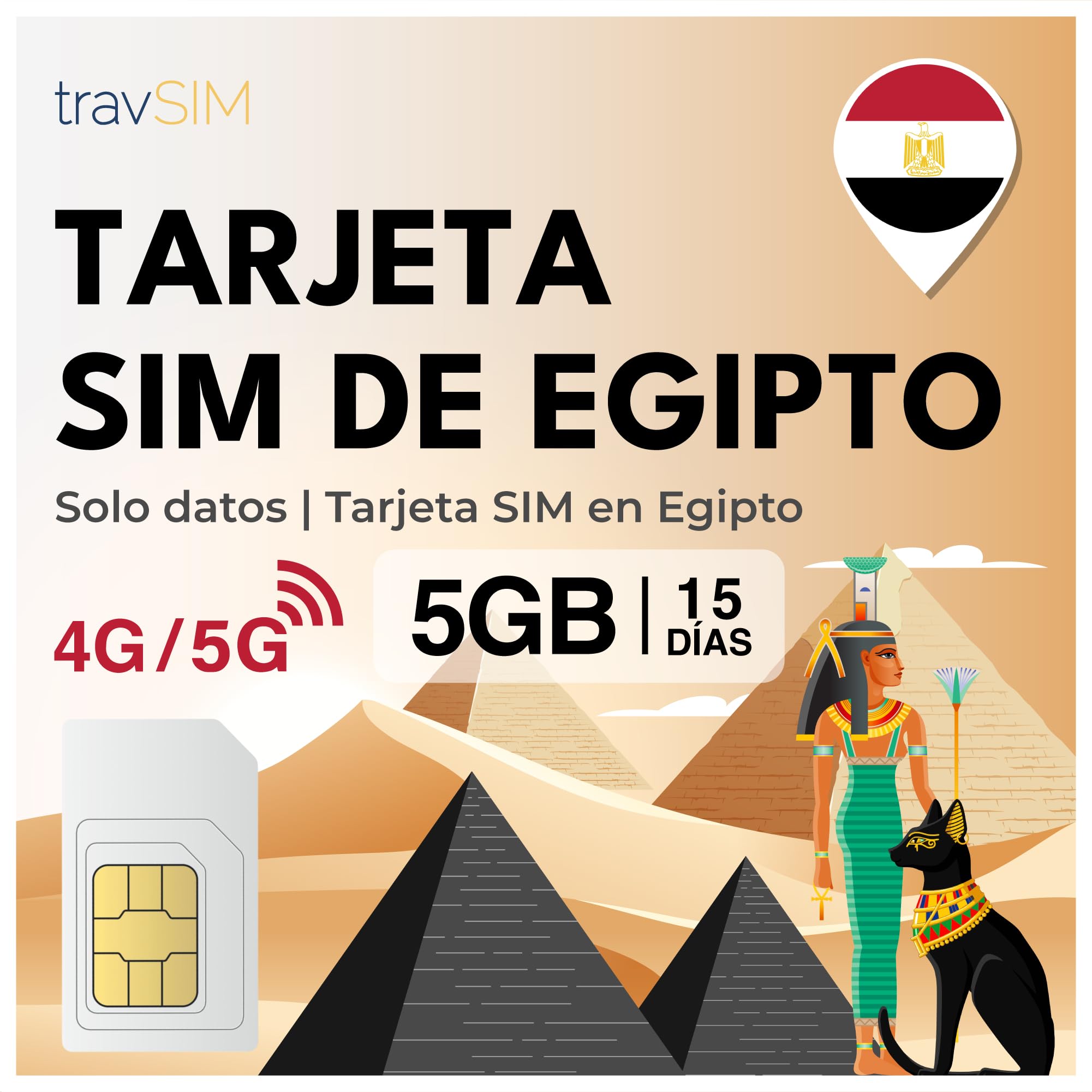 travSIM Egipto Tarjeta SIM | 5 GB de Datos móviles | Hotspot Disponible | Plan en la Tarjeta SIM para Egipto es válido Durante 15 días