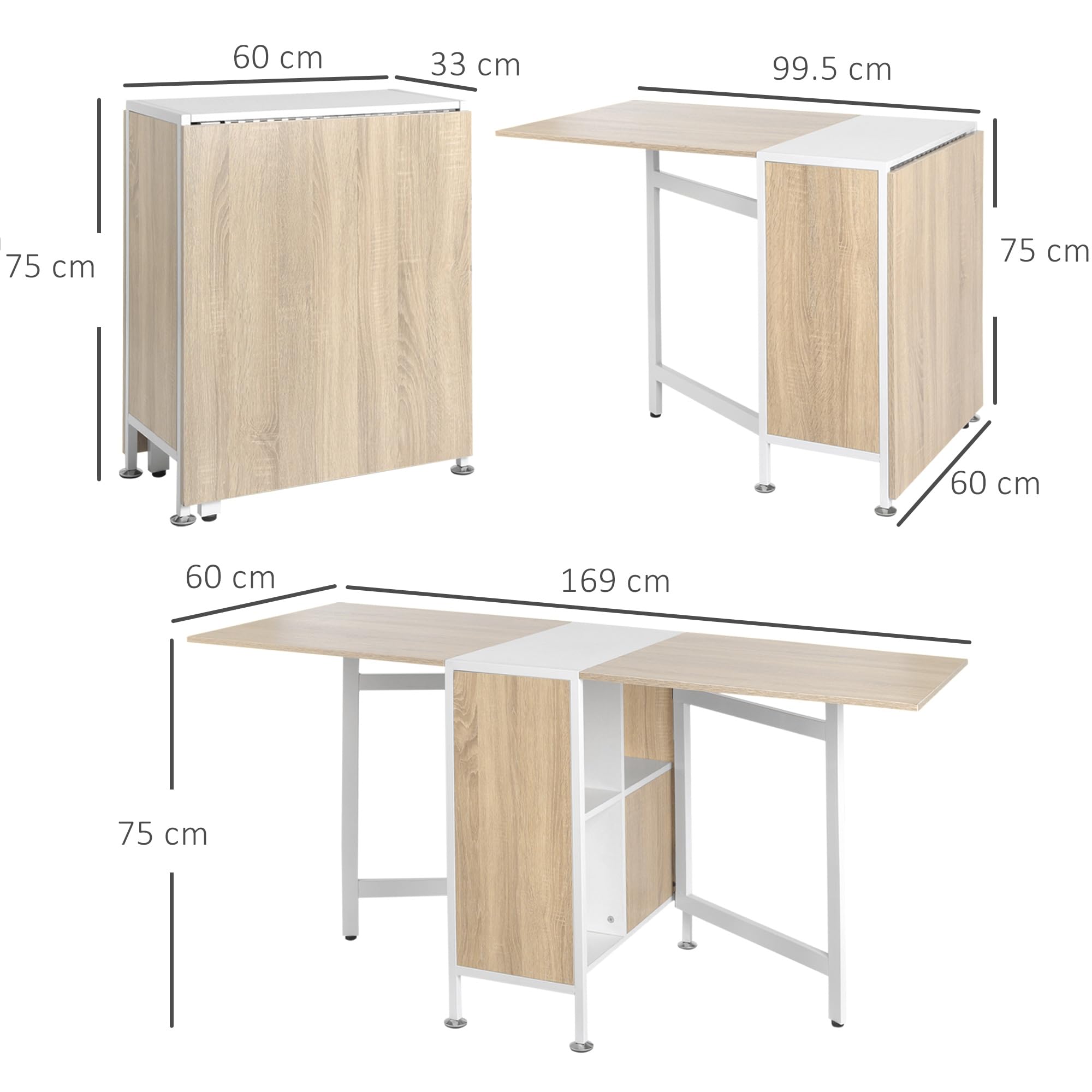 HOMCOM Tavolo Multiuso Design Pieghevole con 4 Scompartimenti 169 × 62 × 75cm
