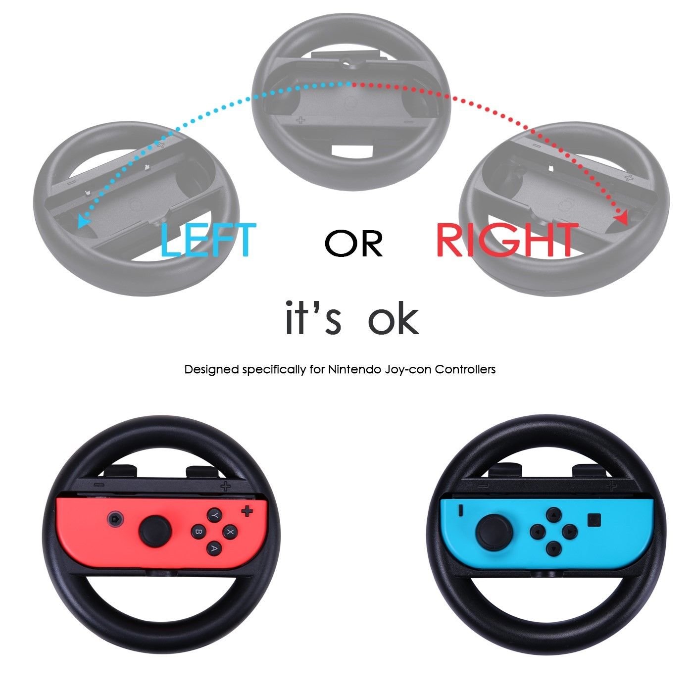Volante Nintendo Switch,Joy-con Racing Wheel Controladores Handle Grips para Nintendo Ergonomic Design Switch Mario Kart (Azul y Rojo)