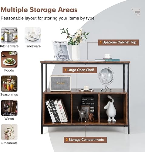 Miniatura 9 de Giantex Aparador de bufé armario de madera despensa de cocina con encimera espaciosa estante abierto grande gabinete de almacenamiento de 3 cubos