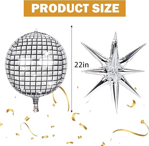 Miniatura 2 de 8 globos plateados de 22 pulgadas, globos de aluminio grandes 4D con estrella metálica para discoteca de los años 70, fiesta de cumpleaños,