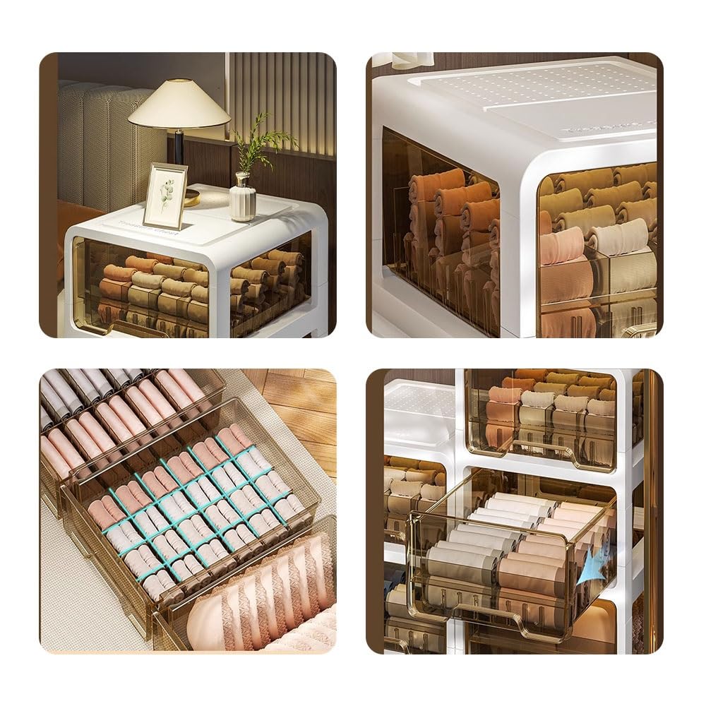 Organiseur de tiroir en plastique transparent pour vêtements, boîte de rangement empilable pour chaussettes, soutiens-gorge, sous-vêtements, accessoires, cravates et écharpes, design à 2 niveaux