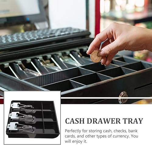 Miniatura 8 de NUOBESTY Bandeja de dinero con 3 billetes, 3 compartimentos para almacenamiento de dinero con clip de plástico, color negro