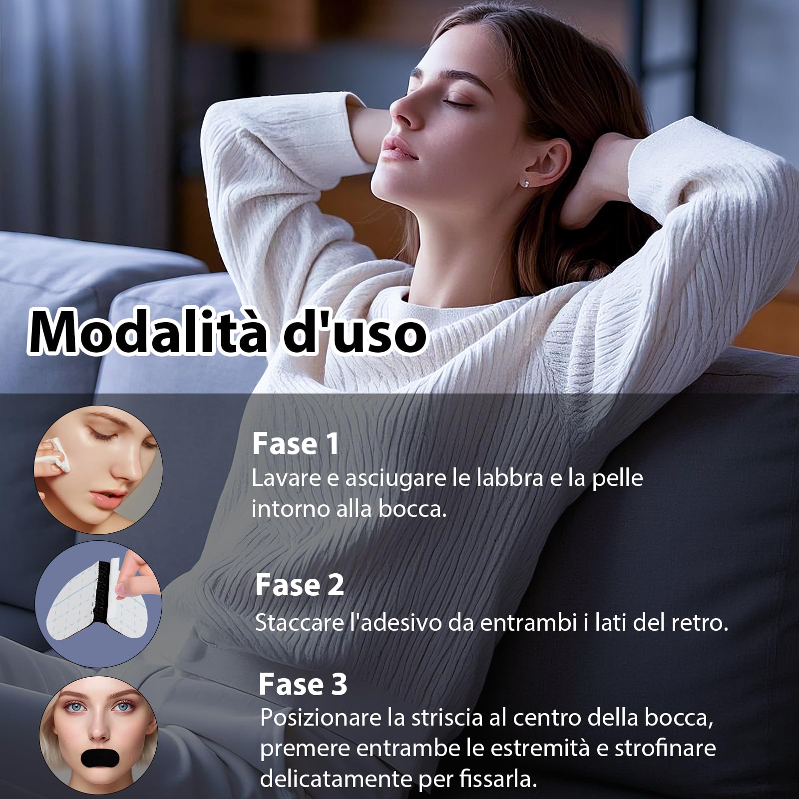 Mouth Tape for Sleeping 90 Pezzi, Cerotti Bocca per Dormire per Migliorare le Cattive Abitudini Russare, Mouth Tape for Sleeping, Parlare nel Sonno, Sbavare, Dispositivo - 4