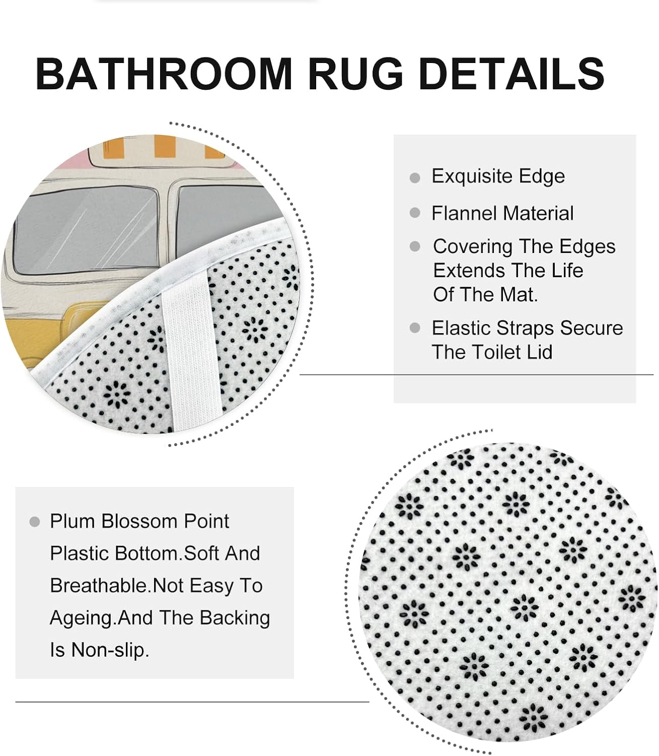 4PCS Cartoon Springer Spaniel Dog Bathroom Accessory Sets with Non-Slip Rug, U Shape and Toilet Lid Cover Mat, Kid School Bus Bathroom Fabric Decor-72''x72''
